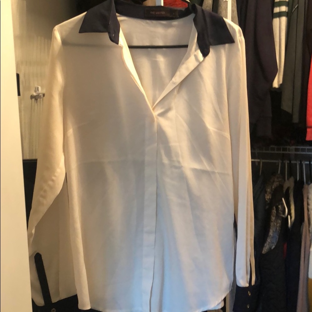 THE LIMITED Ivory and Blue Sheer top